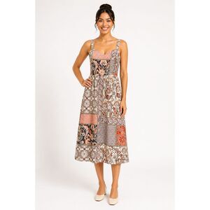Rachel Zoe 100% Linen Patchwork Paisley Floral Midi Sundress Cottagecore NWOT 2